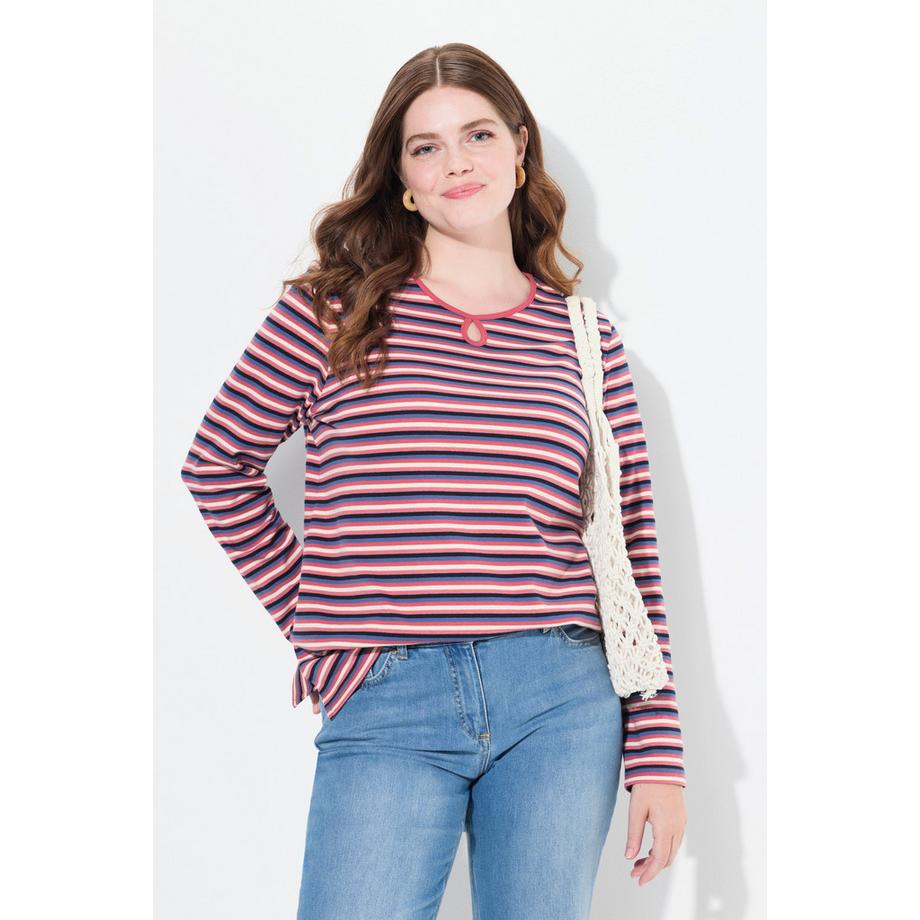 Ulla Popken Ringelshirt Keyhole Rundhals Langarm  