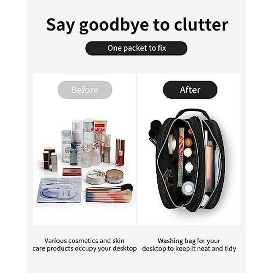 Only-bags.store Trousse de maquillage matelassée grand format avec 3 compartiments  