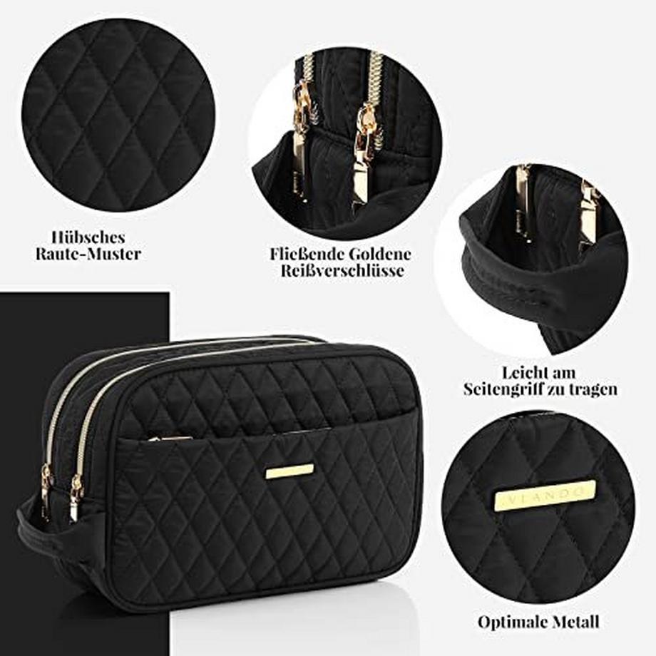 Only-bags.store Trousse de maquillage matelassée grand format avec 3 compartiments  