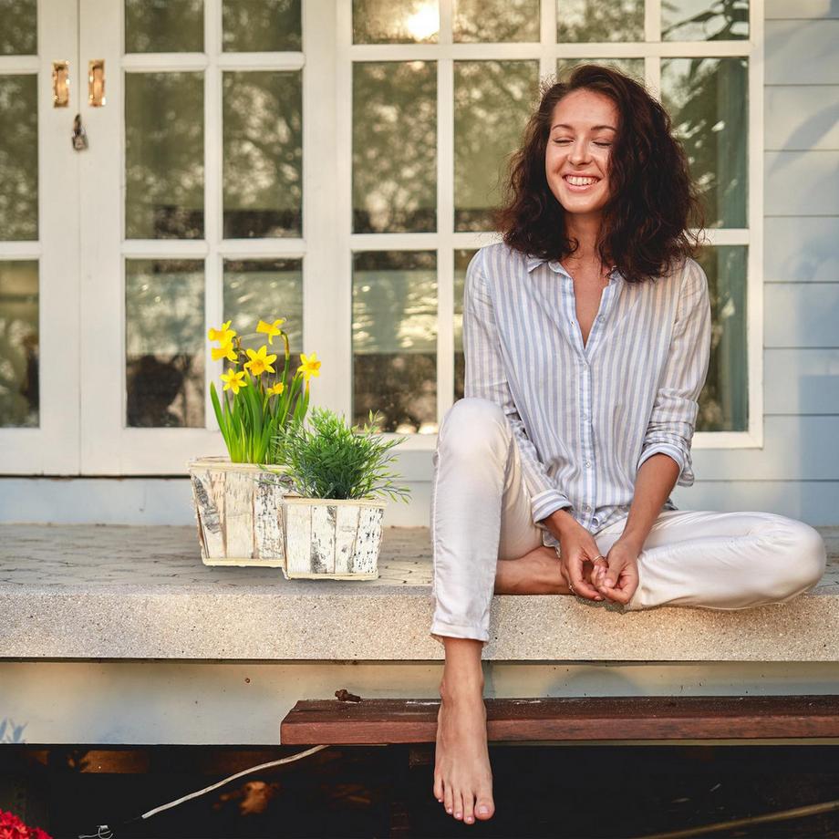 B2X Quadratischer Blumentopf Birke 4er Set  