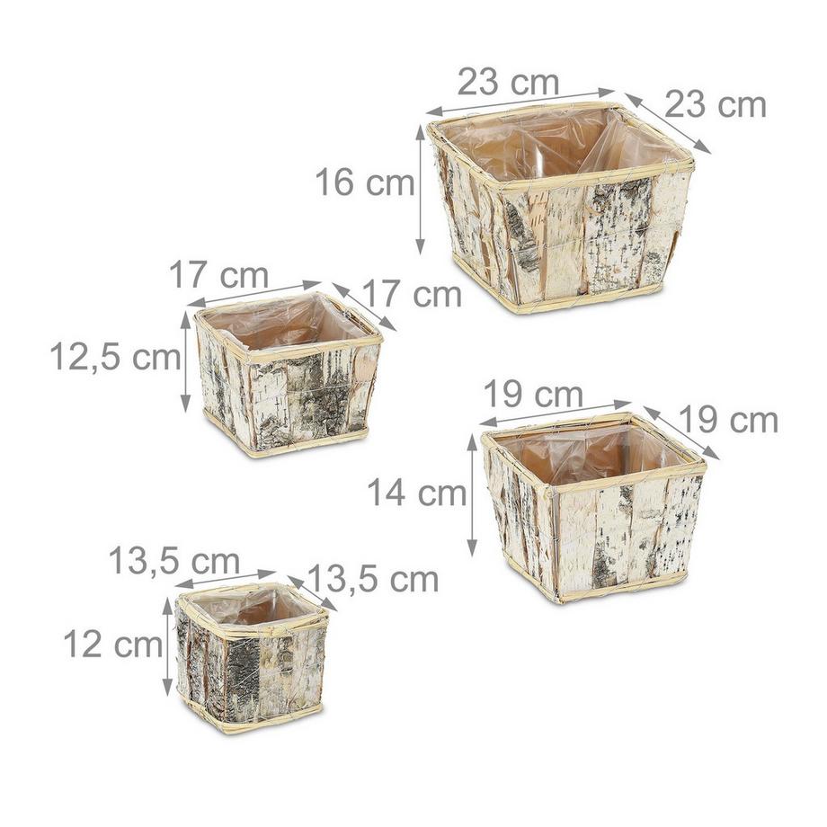 B2X Quadratischer Blumentopf Birke 4er Set  