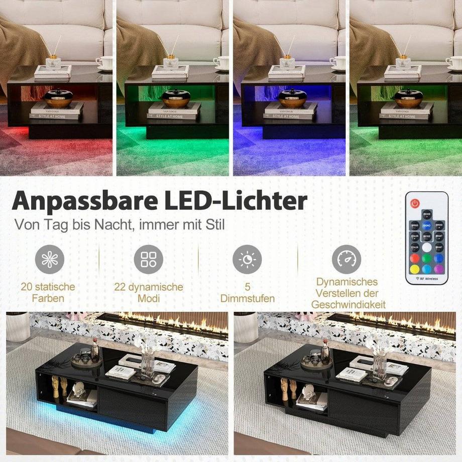 Northix LED-Couchtisch mit Stauraum  