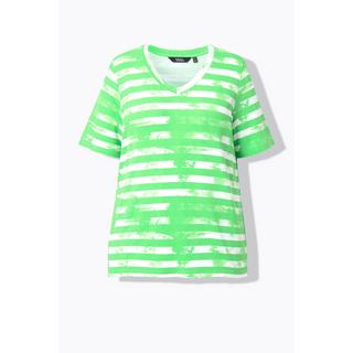 Ulla Popken  T-shirt classica con righe, scollo a V e mezze maniche 