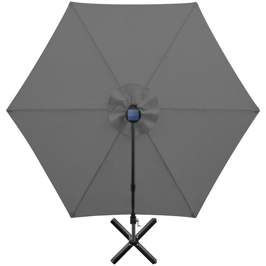 Tectake Ampelschirm Aus Stahl Polyester Mit Solar-LED- Beleuchtung 360-Grad-Drehbar UV-Schutz  