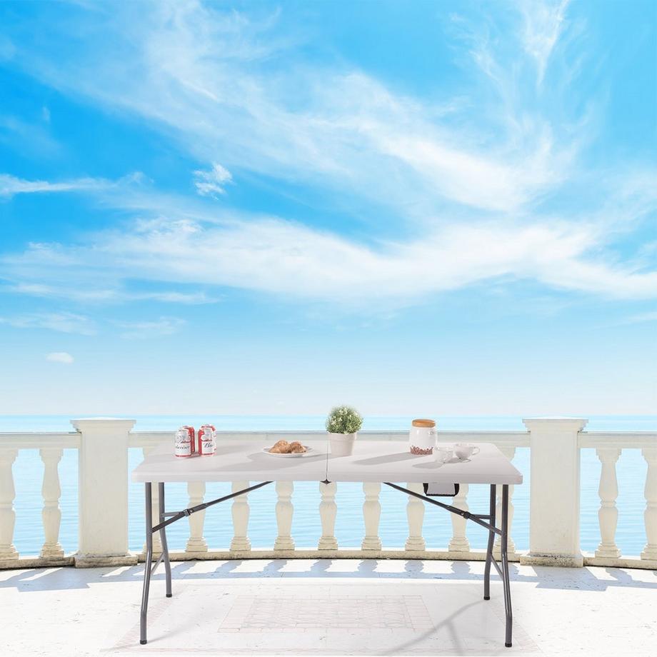 Northix Klapptisch Klappbar Campingtisch Gartentisch Weiß 153 cm x 74 cm x 74 cm  