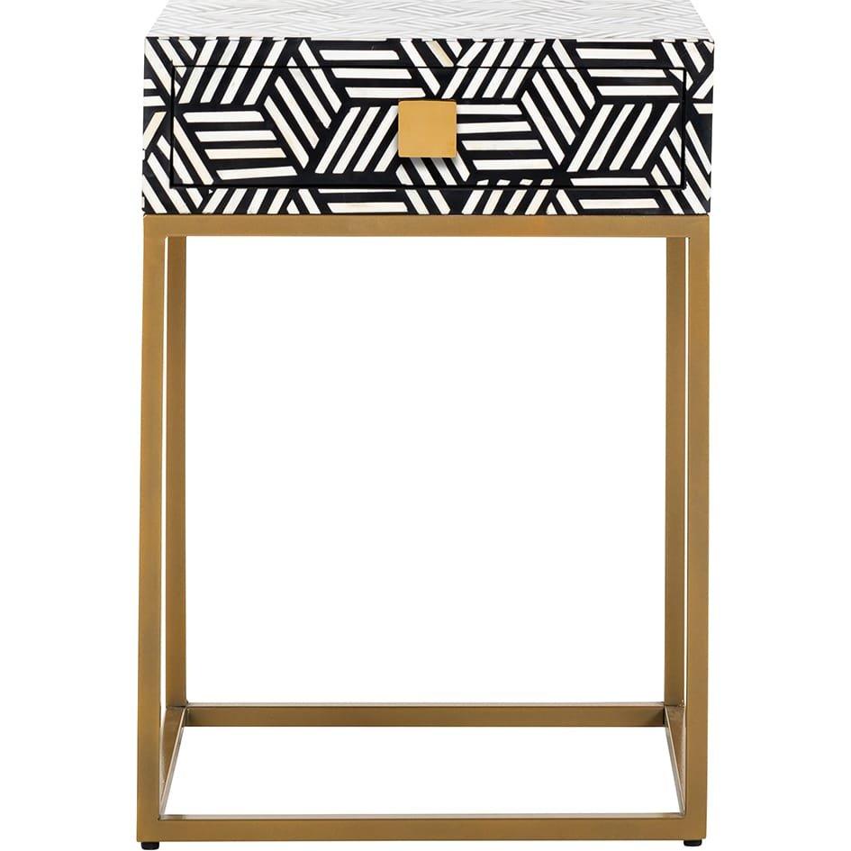 mutoni Table de chevet Bliss noir blanc or 50x40  