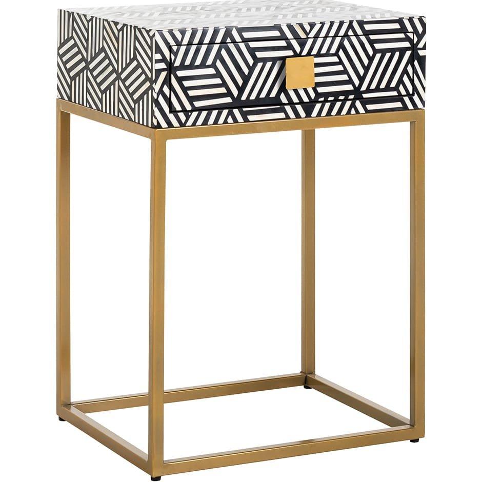 mutoni Table de chevet Bliss noir blanc or 50x40  