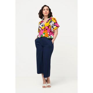 Ulla Popken  Pantalon 7/8 en lin mélangé. Taille élastique et jambe large. 