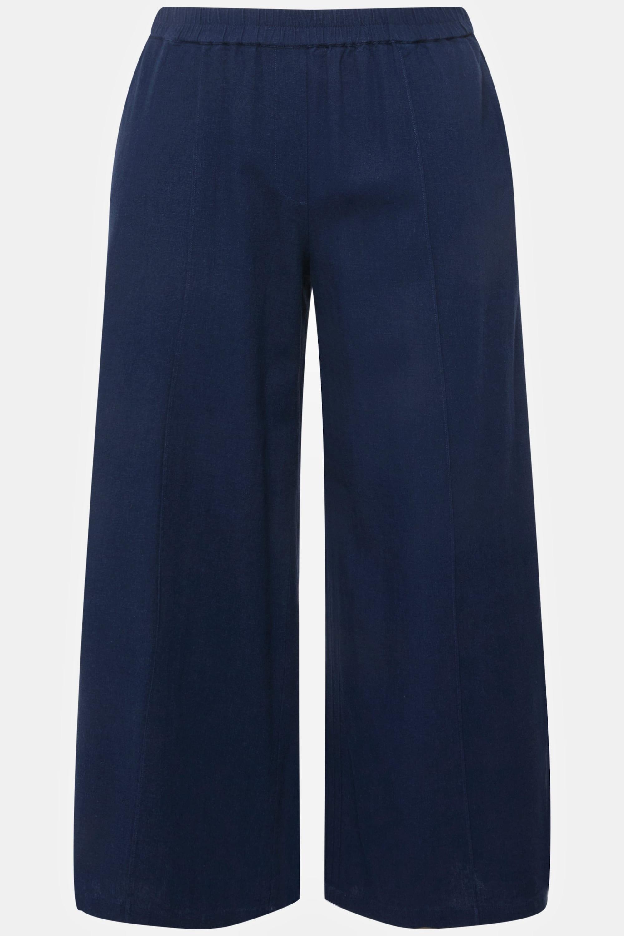 Ulla Popken  Pantaloni a 7/8 in lino misto con cintura elastica e taglio della gamba ampio 