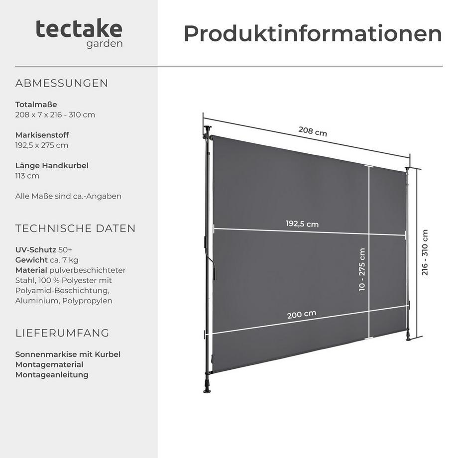 Tectake Tenda da sole a morsetto Taija Varie misure  