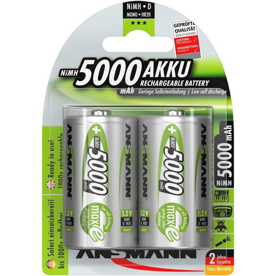 ANSMANN  maxE HR20 Batteria ricaricabile Torcia (D) NiMH 5000 mAh 1.2 V 2 pz. 