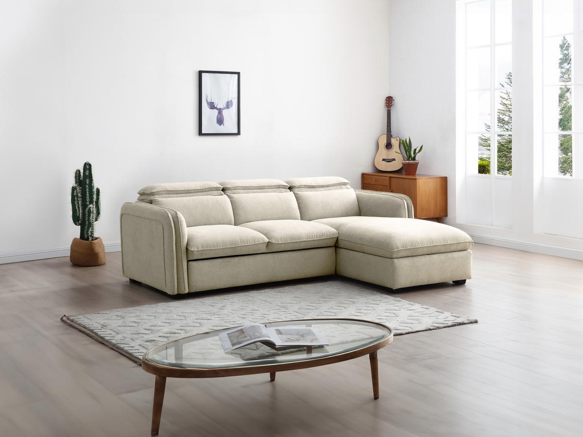 Vente-unique Ecksofa mit Schlaffunktion - Ecke rechts - Stoff - Beige - ORELANA  