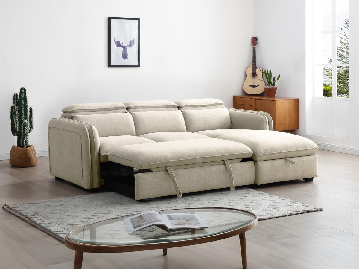 Vente-unique Ecksofa mit Schlaffunktion - Ecke rechts - Stoff - Beige - ORELANA  