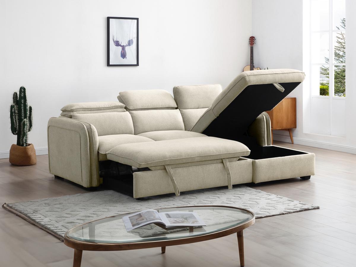 Vente-unique Ecksofa mit Schlaffunktion - Ecke rechts - Stoff - Beige - ORELANA  