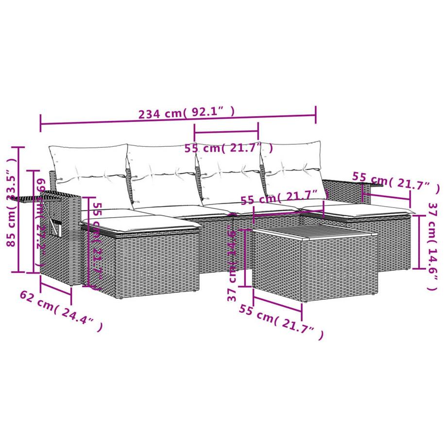 VidaXL Ensemble de canapés de jardin rotin synthétique  