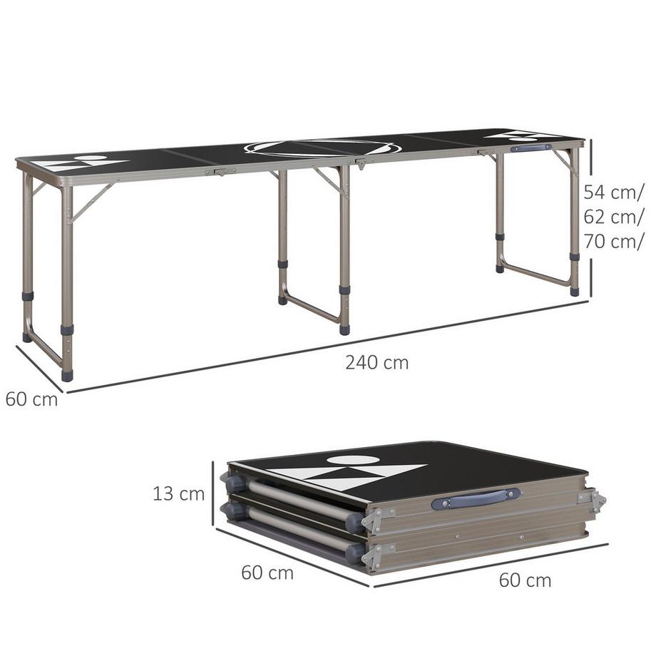 Northio  Table De Bière-Pong Table De Camping Pliante 240 X 60 Cm Table Pliante Table De Voyage Réglable En Hauteur Pour Jardin, Balcon, Aluminium, Noir 