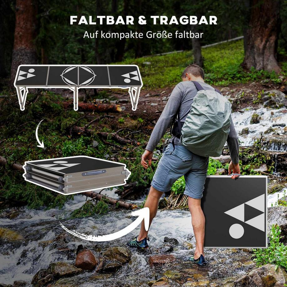 Northio  Table De Bière-Pong Table De Camping Pliante 240 X 60 Cm Table Pliante Table De Voyage Réglable En Hauteur Pour Jardin, Balcon, Aluminium, Noir 