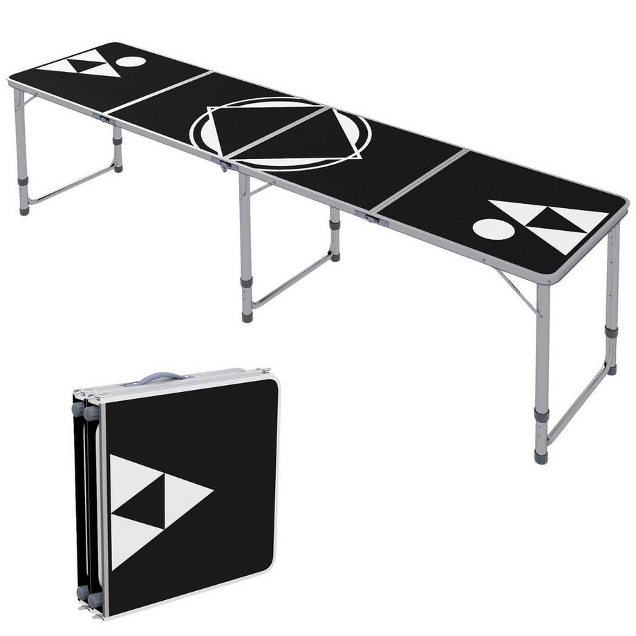 Table De Bière-Pong Table De Camping Pliante 240 X 60 Cm Table Pliante Table De Voyage Réglable En Hauteur Pour Jardin, Balcon, Aluminium, Noir