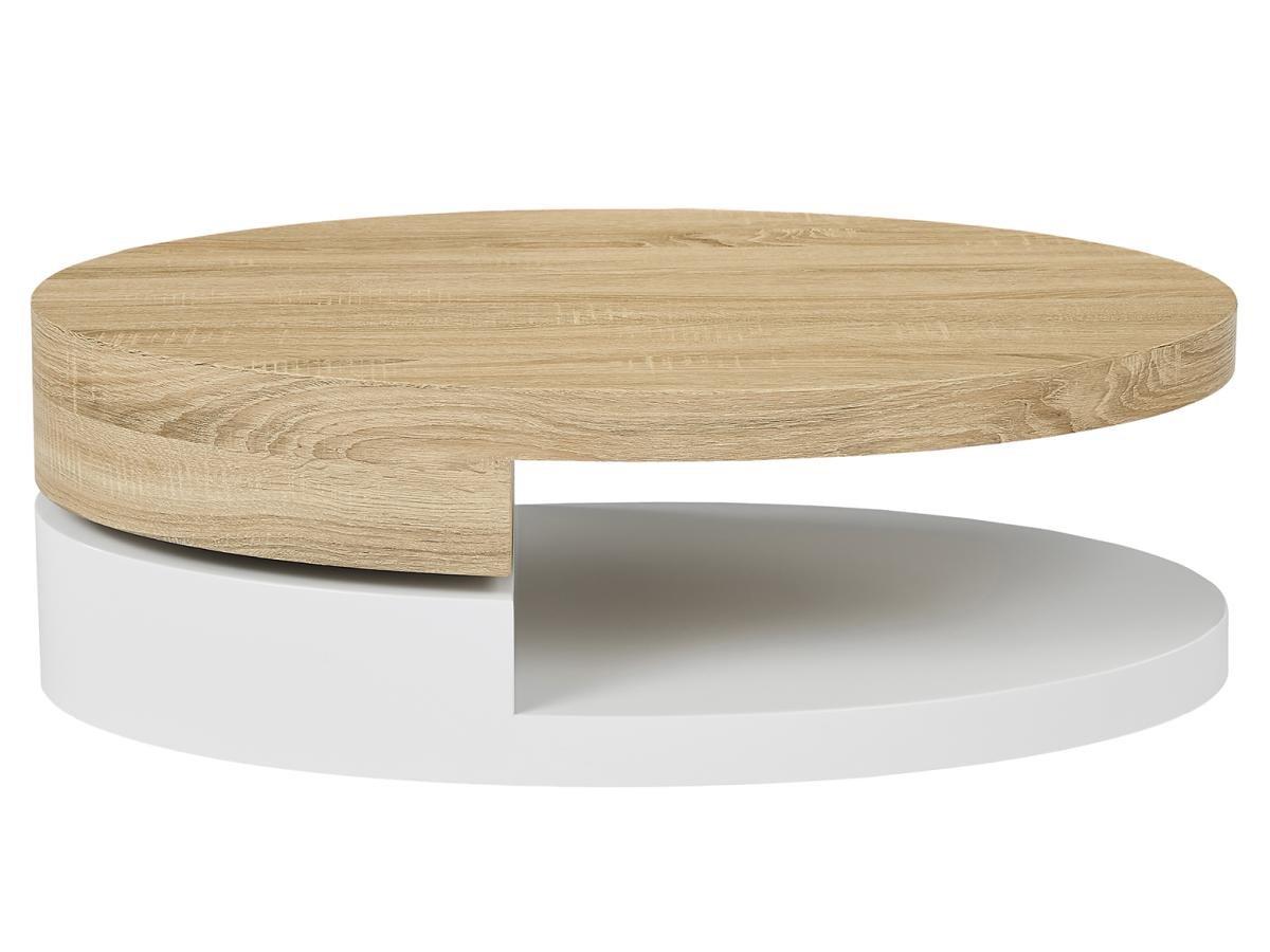 Vente-unique Table basse avec plateau pivotant - MDF - Naturel et blanc - VITALY  