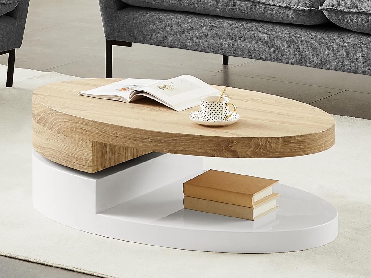 Vente-unique Table basse avec plateau pivotant - MDF - Naturel et blanc - VITALY  