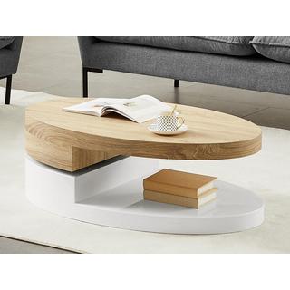 Vente-unique Table basse avec plateau pivotant - MDF - Naturel et blanc - VITALY  