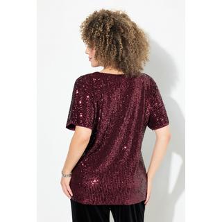 Ulla Popken  Maglia dal taglio oversize con paillettes, scollo a V e mezze maniche 