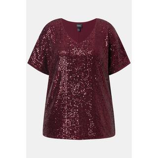 Ulla Popken  T-shirt oversized à paillettes, décolleté en V et manches courtes 