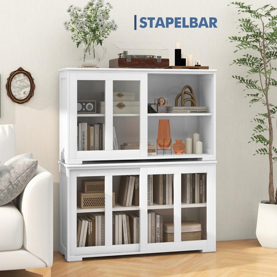 Northix Küchenschrank mit Glasschiebetüren & verstellbarem Ablage Sideboard  