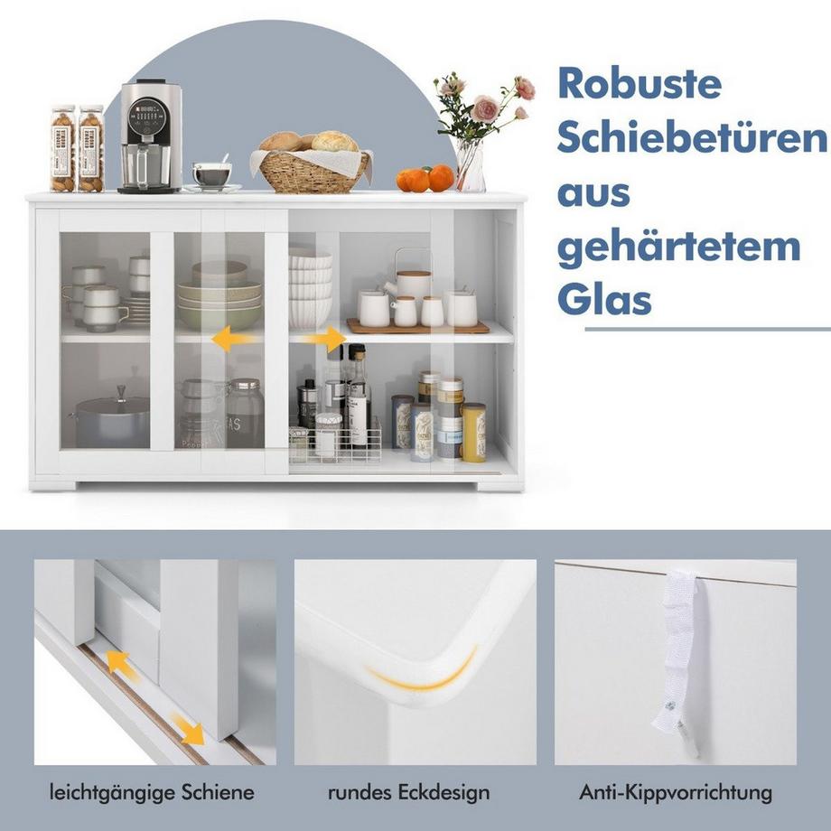 Northix Küchenschrank mit Glasschiebetüren & verstellbarem Ablage Sideboard  