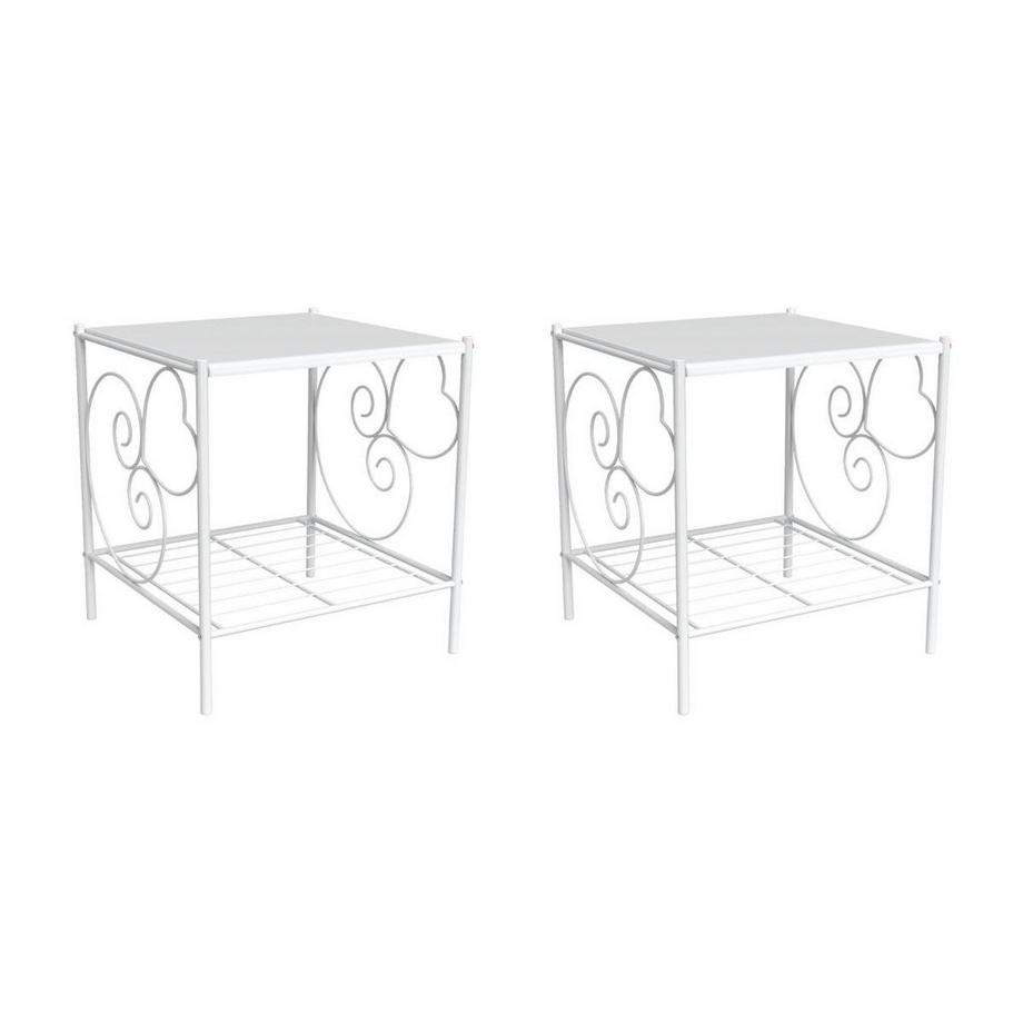 Vente-unique  Lot de 2 tables de chevet romantique - 1 tablette - Métal - Blanc - VIVIAN 