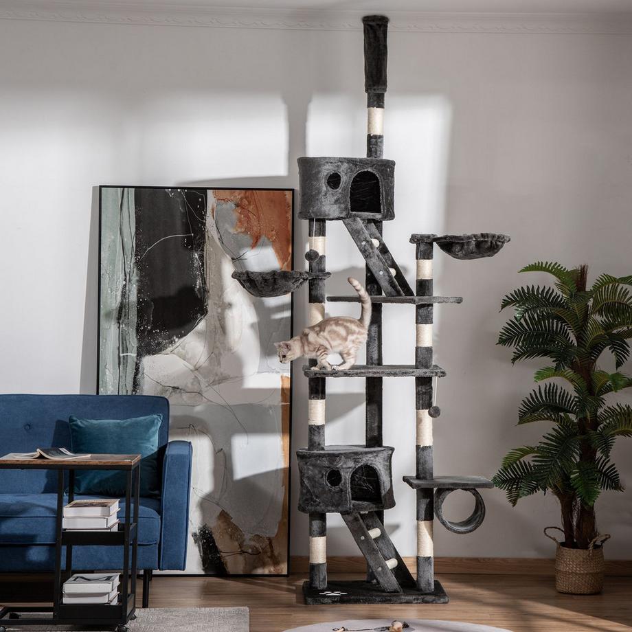 Northio  Katzenbaum Kratzbaum Katzenkratzbaum Kletterbaum Katze Sisal Deckenhoch (Höhenverstellbar Von 240-260Cm) Dunkelgrau 