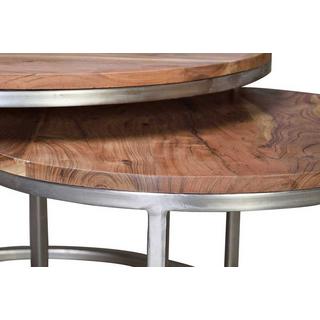 mutoni Table basse mangue ronde 70x70 (lot de 2)  