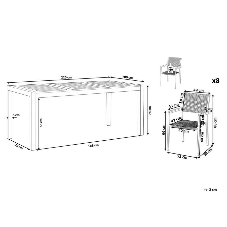 Beliani Garten-Essgruppe für 8 Personen aus Edelstahl  GROSSETO  