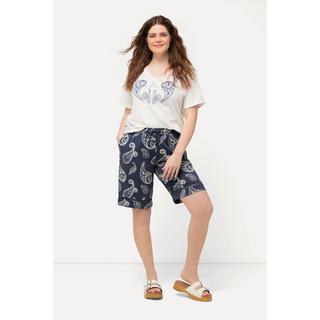 Ulla Popken  Jersey-Shorts, Paisleymuster, Lochstickerei, Biobaumwolle 