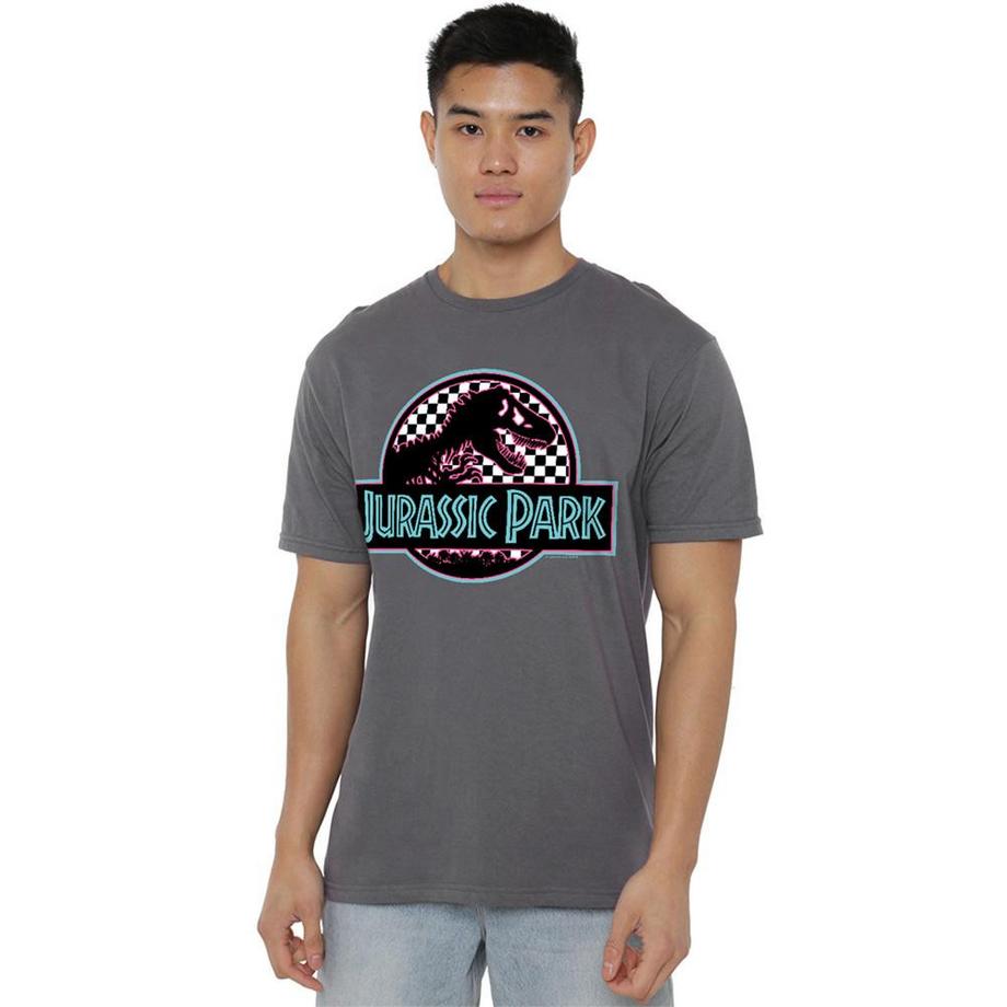 Jurassic Park Schachbrettmuster bedrucktes T-Shirt  