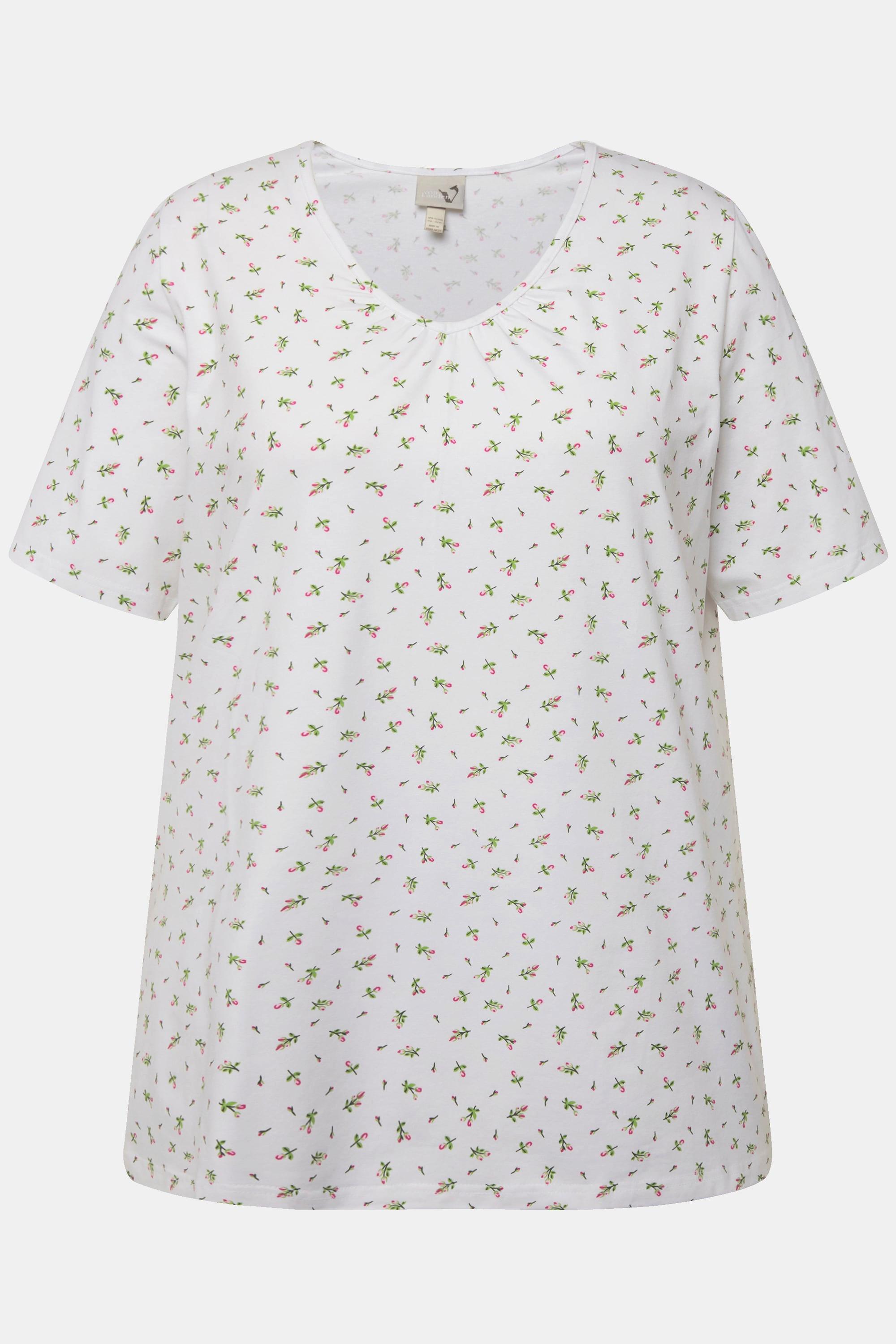 Ulla Popken  T-shirt inspiration costume bavarois à jolis plis creux, ligne A, col V et manches courtes 