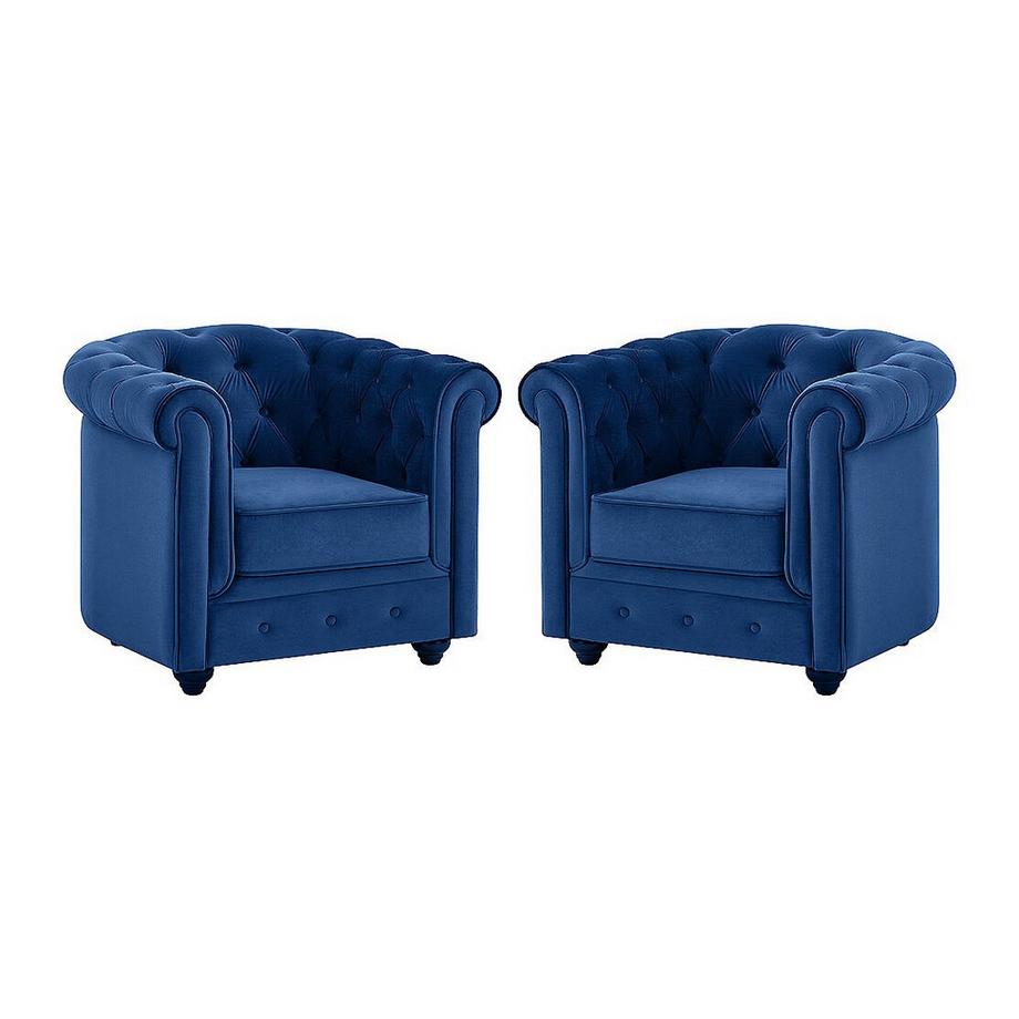 Vente-unique Lotto di 2 poltrone CHESTERFIELD in velluto Blu notte  