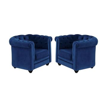 Lotto di 2 poltrone CHESTERFIELD in velluto Blu notte