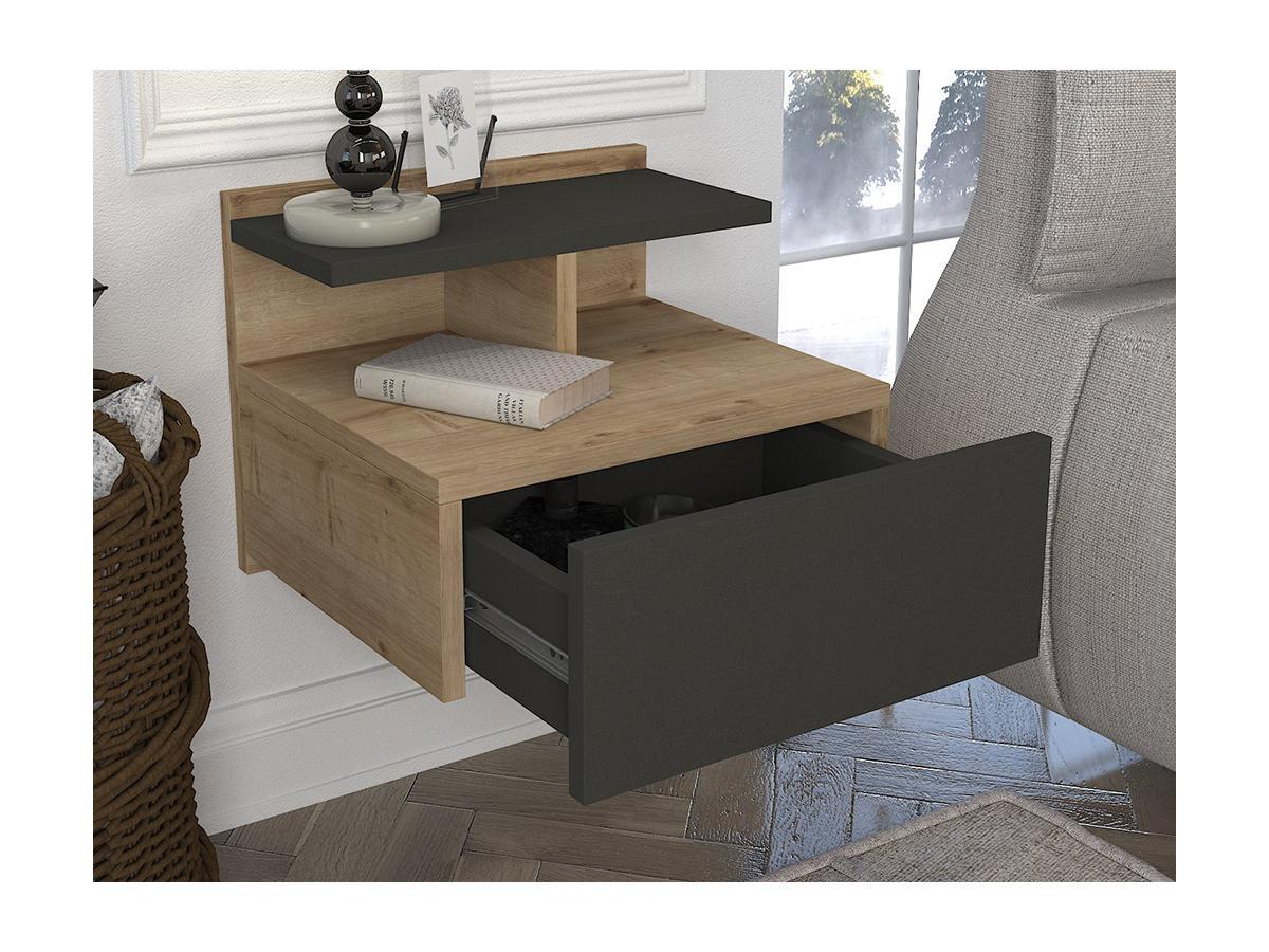 Vente-unique Comodino sospeso 1 cassetto Naturale e Antracite - AZELNO  