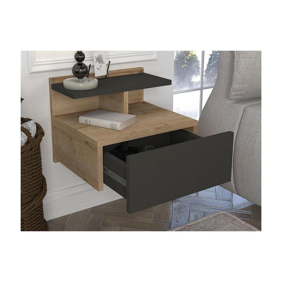 Vente-unique Nachttisch hängend - 1 Schublade - Holzfarben & Anthrazit - AZELNO  