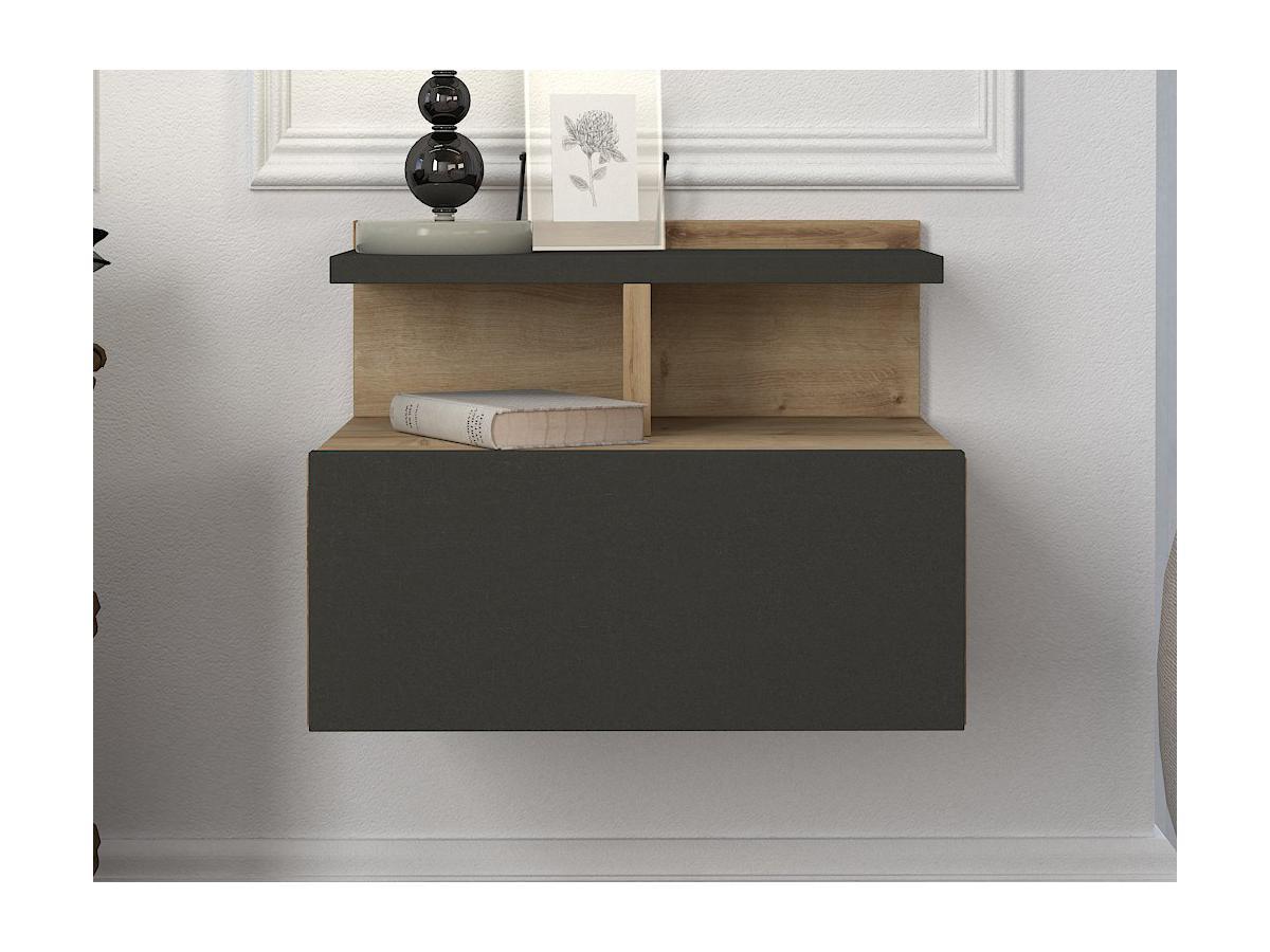 Vente-unique Comodino sospeso 1 cassetto Naturale e Antracite - AZELNO  