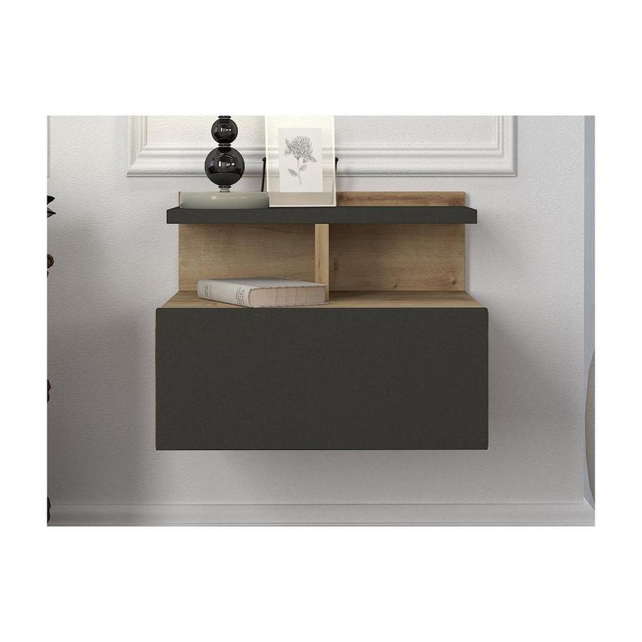 Vente-unique Nachttisch hängend - 1 Schublade - Holzfarben & Anthrazit - AZELNO  