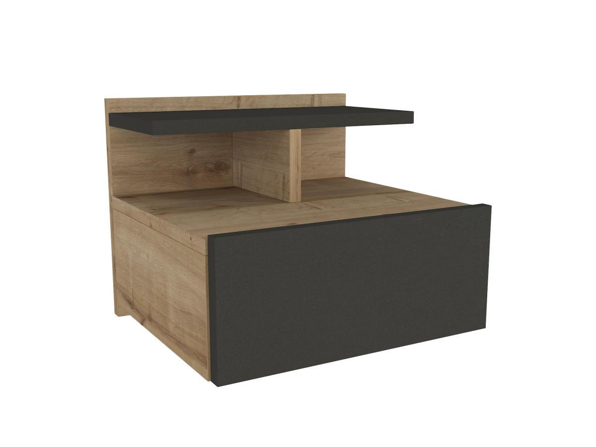 Vente-unique Comodino sospeso 1 cassetto Naturale e Antracite - AZELNO  