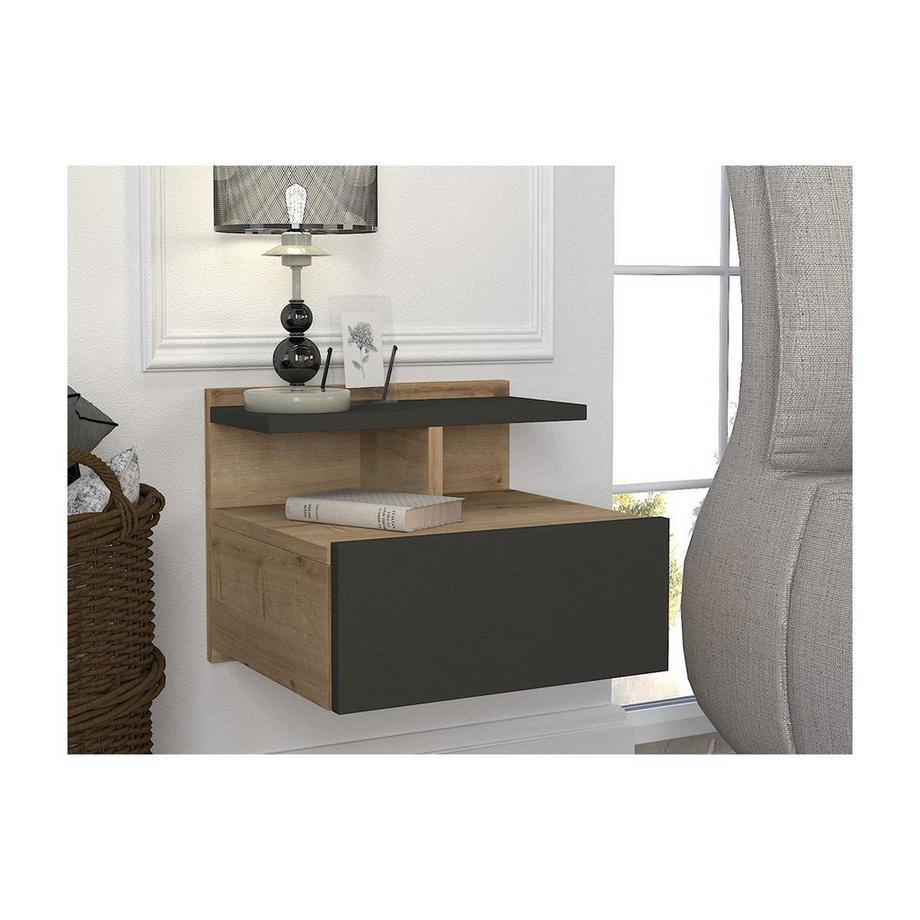 Vente-unique Nachttisch hängend - 1 Schublade - Holzfarben & Anthrazit - AZELNO  