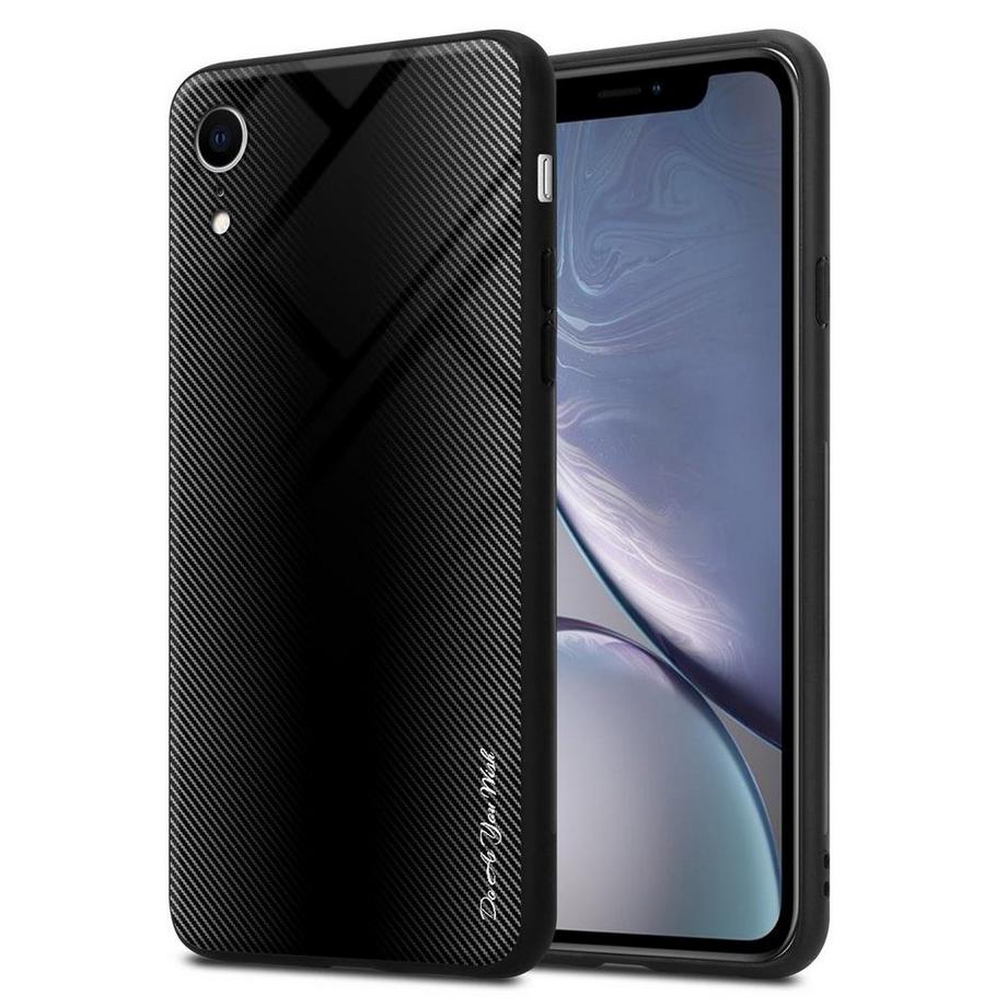 Cadorabo  Housse compatible avec Apple iPhone XR - Aspect rayé - Coque de protection en silicone TPU et dos en verre trempé 