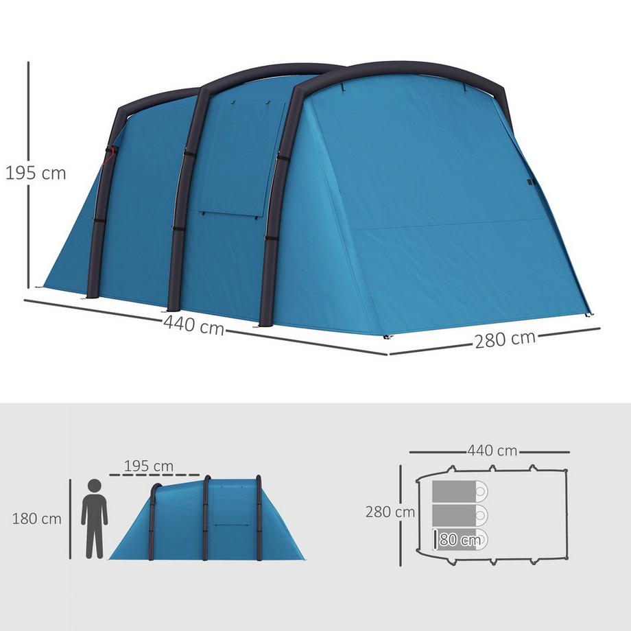 Northio  Aufblasbares Campingzelt 3-6 Personen Outdoor Tunnelzelt 