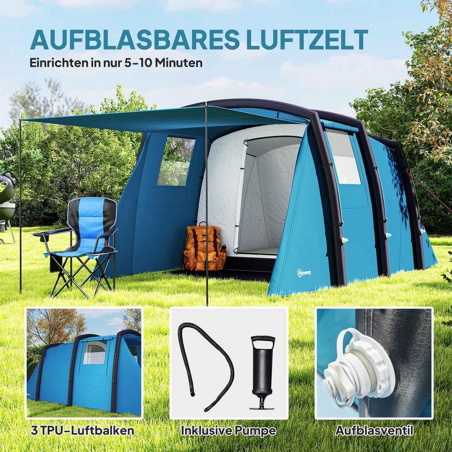 Northio  Aufblasbares Campingzelt 3-6 Personen Outdoor Tunnelzelt 