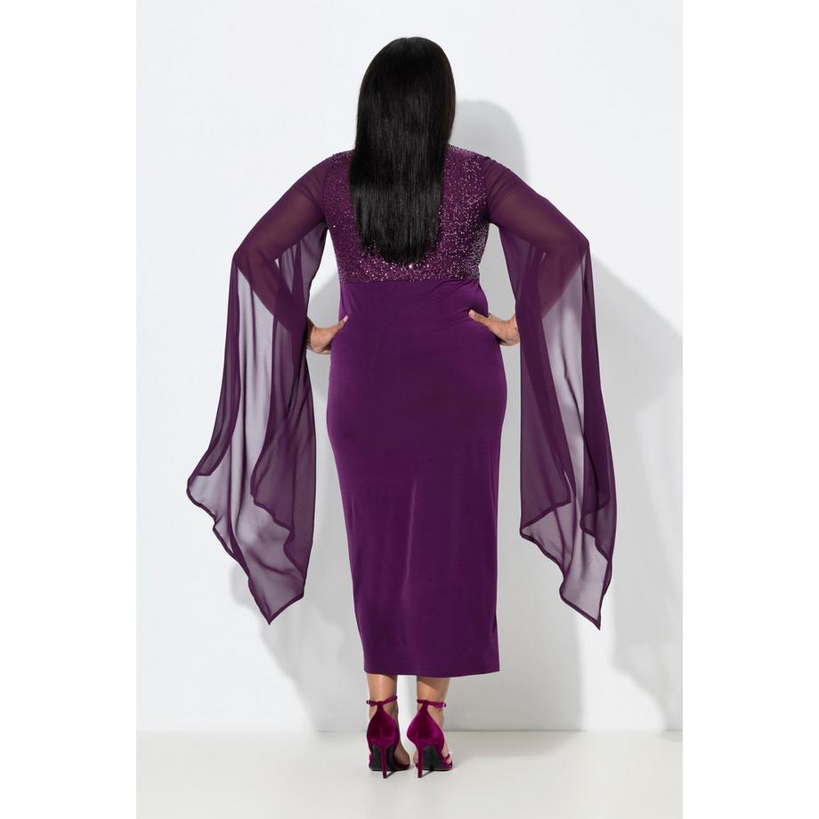 Ulla Popken Robe Maxi Chiffon Paillettes Col V Manches Longues  