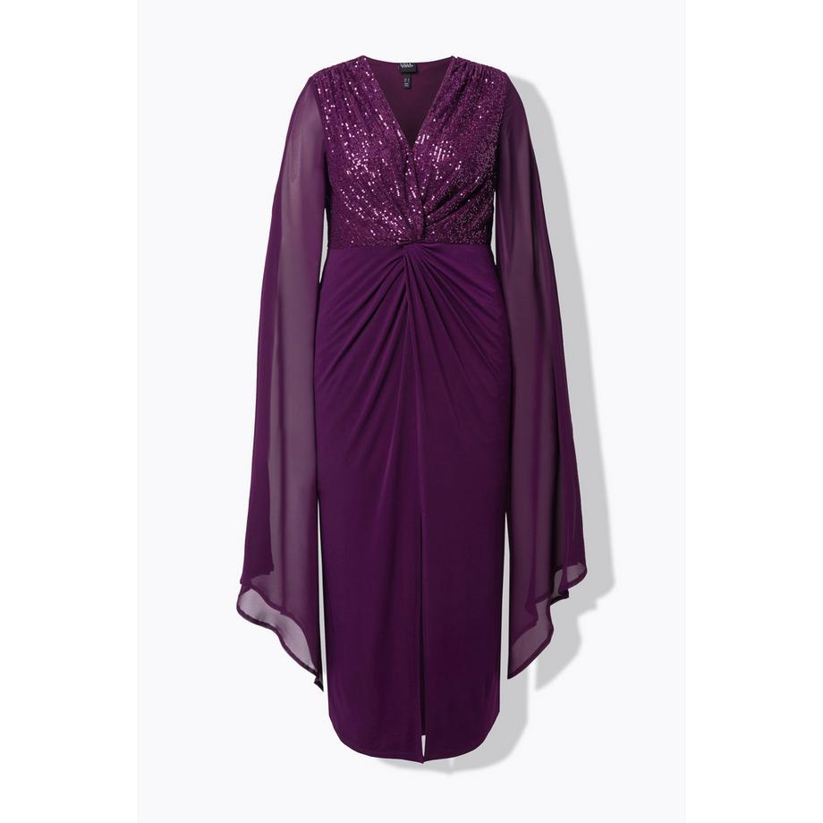 Ulla Popken Robe Maxi Chiffon Paillettes Col V Manches Longues  