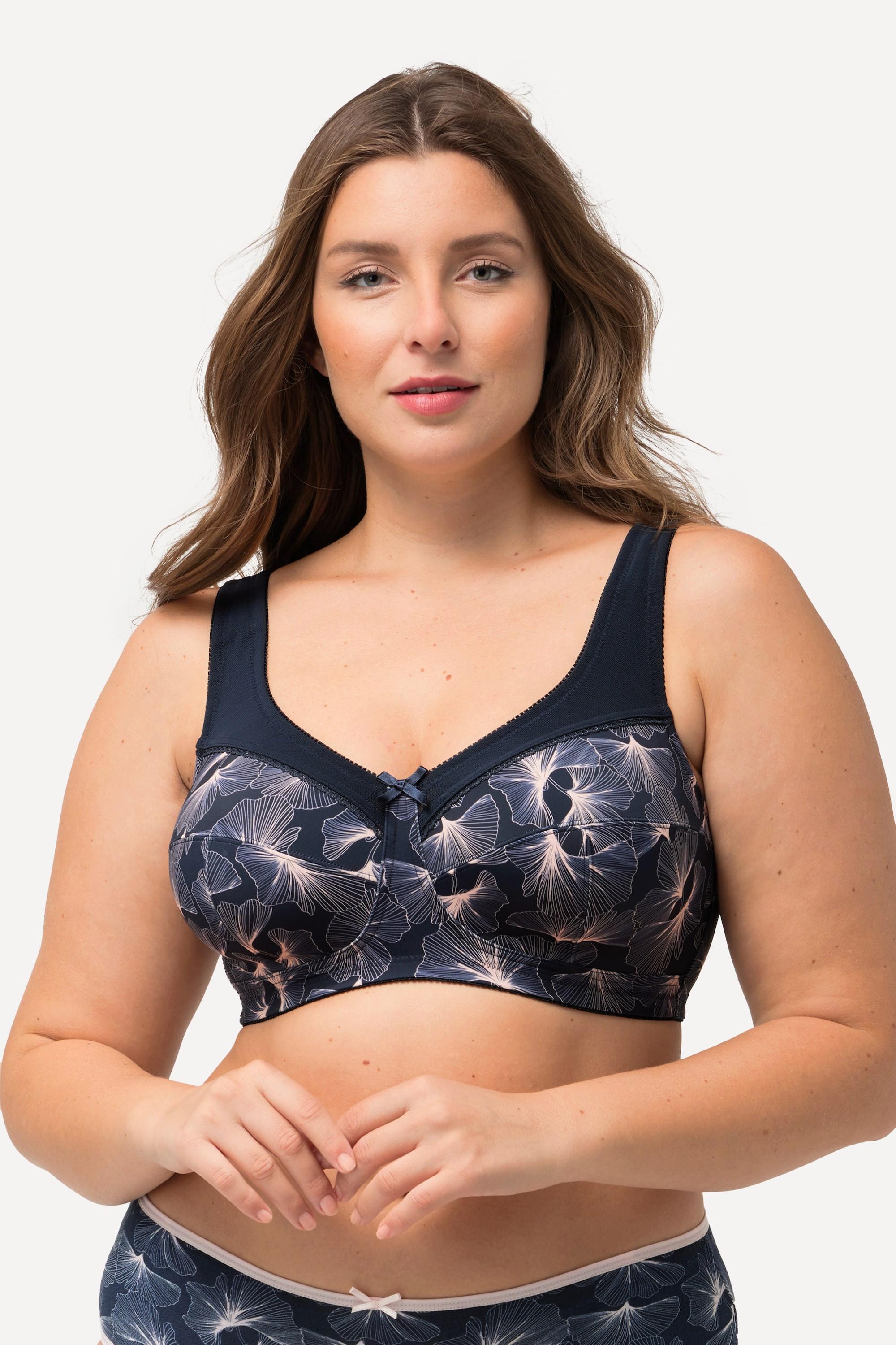 Ulla Popken  Soutien-gorge de maintien, motif ginkgo, sans armatures, bonnets de C à H 